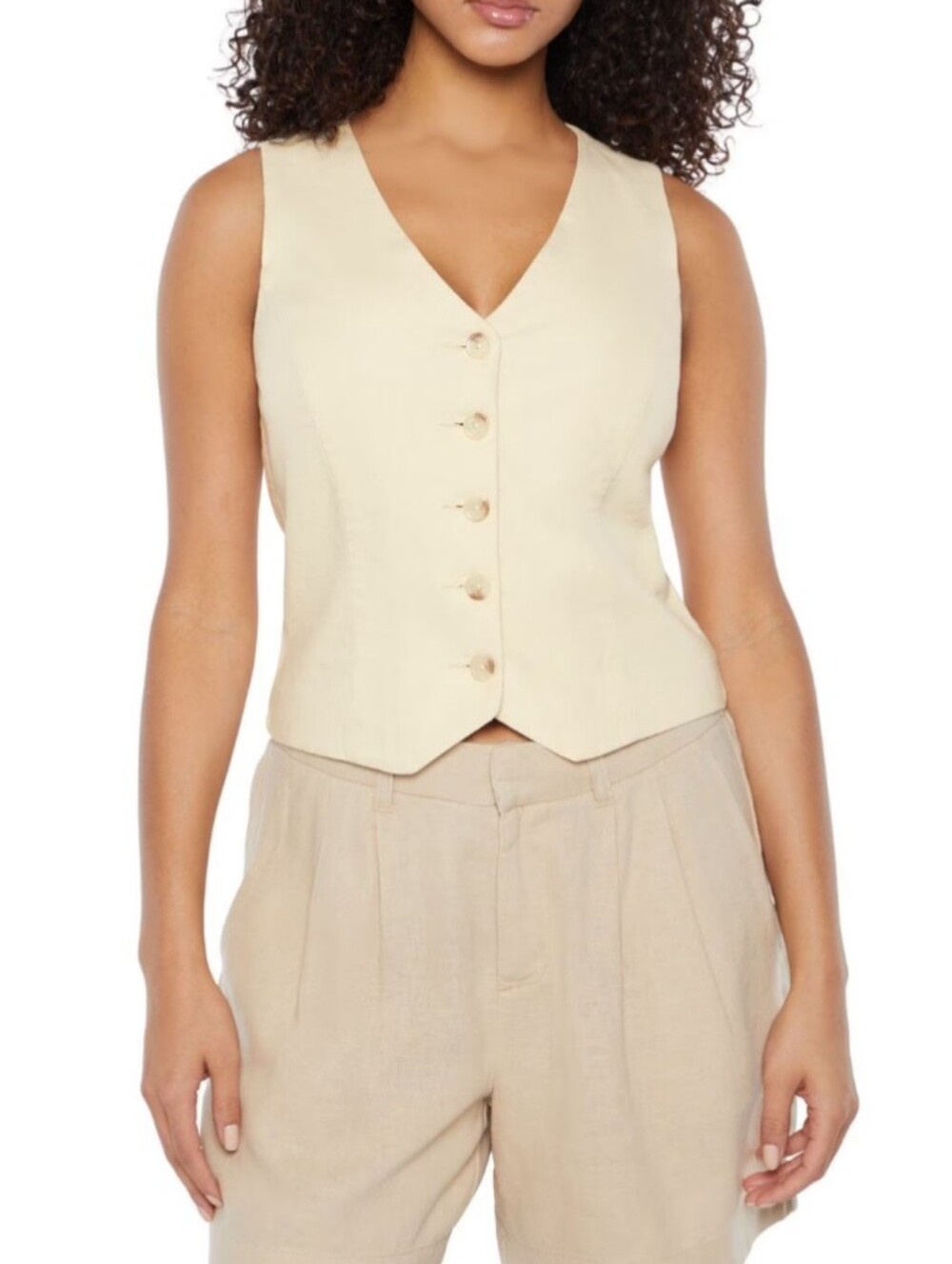 Express Women's Size XXL Linen Vest Beige Minimalist Classic Capsule Wardrobe